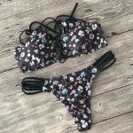 MisShow 2018 Floral Swimsuit Women Push Up Sexy Swimwear Criss Cross Bikinis Set String Brazilian Beach Bathing Suit Biquinis