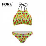 Yellow Summer Bikinis Set 2018 New Women Swimwear Sexy Tankini Print Small Flower Cute High Neck Bathing Suit Low Waist Swimsuit