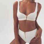 2018 Sexy White Zipper Bikini Set High Waist Swimsuit U-neck Swim Wear Black Bathing Suit Two Piece Swimwear Women Female Beach