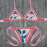 2018 Bikini Weaving Pink Embroidered Flower Women Sexy Bikinis Mujer Brasileno With Thong Two Piece Swimsuit Beach Wear