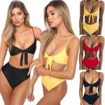 New 2017 Sexy Summer Women Beach Floral Print Wrap Waistline Halter Bikini Swimsuit bikini swimwear trajes de bano 0732