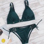 BGTEEVER Sexy Green Swimwear Solid Bikini Women Swimsuit V Neck Bikinis Set Pants Adjust Bathing Suit Sport Style Biquini 2018