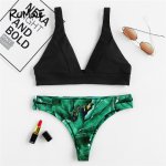 Romwe Sport Palm Print High Leg Bikini Set 2018 Summer Beach Sexy Swimwear Women Tropical  Push Up Swimsuit With Chest Pad