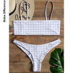 Make Difference Brand Lycra Grid Bandeau Bikini Sexy White Brazilian Thong Tanga Swimwear May Shirred Bottom Swimsuits for Women