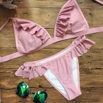 TOKITIND 2017 Sexy Pink Bikini Set Padded Cami Frilly High Leg Cut Biquinis Cute Girl Swimsuit Swimwear Beach Frill Bathing Suit