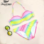 HAINISHA 2018 Sexy Bikini Swimsuit Women Push Up Rainbow Stripe Biquini Halter Bikini Set Low Waist Brazilian Bikini Bating Suit