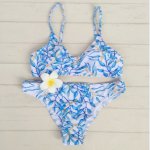 Sexy Brazilian Bikini Set Blue Floral Basic Swimwear Women Swimsuit Bathing Suit Cami Palm