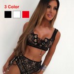 Sexy Lace Push Up Bikini Set Bikinis Women Swimwear Mesh Halter Bandage Swimsuit Strappy Bathing Suit Beach Wear maillot de bain