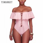 Hot Sexy Deep V Neck Lace Up Swimsuit New Womens Off Shoulder Ruffle Bikini Swimwear   XL XXL Bathing Suits H410162