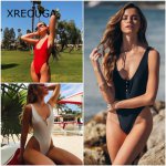 XREOUGA One Piece Swimwear Brazilian Swimsuit Women's Sexy Beach Button Solid Women High Cut New Bikini Retro Vintage Monikini