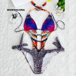 2017 Multi Rope Cross One Piece Swimsuit Sexy Lapel Women Bikini Set Hanging Strap Back Open Swimwear Swimsuit for Girls