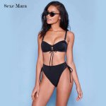 SexeMara summer bikini set 2018 sexy swimsuit black swimwear women bathingsuit ctrappy beachwear brazilian triangle girl tankini