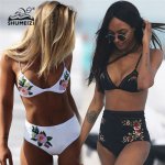 2018 Sexy Embroidered Flower Women Bikinis High Waist Push up Bikini Set Biquini Micro Bathing Suit Swimsuit Swimwear Women 