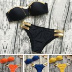 black orange blue yellow Gold Stamping Bikini Set strapless Sexy Padded Women Swimsuit Push Up Bandeau Swimwear Summer Brazil 