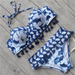 Linvme 2018 Women Sexy Print Swimwear High Waist Bikini Female Tassel Two Piece Separate Swimsuit Bikinis Beach Swimming Suit 