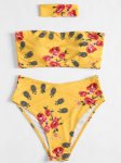 BiLvLanLv Women Strapless Bikini Floral Printed Sexy Bandeau Bikini Set Swimwear Choker Bathing Suit Summer Beach Wear New