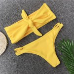 Sexy Tie Swimsuits Solid Women Summer 2018 Strapless Bikini set Ladies Triangle Bikinis Yellow Mini Swimwear Woman Swim Wear