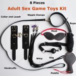 8 pcs PU Leather Adult SM Game Sex Toys Set for couples Fetish bondage restraint Kit Handcuffs Whip paddle Nipple Clamp Gag Rope