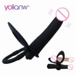 Vibrating Double Penetration Strapon Anal Dildo,Black Silicone Strap On Penis Anal Plug, Sex Products, Adult Sex Toys for woman