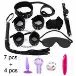 11pcs Sex Handcuffs Flirting Whip Mask Mouth Gag Bullet Vibrator Anal Plug Fetish SM Sex Bondage Set Adult Games BDSM Sex Toys