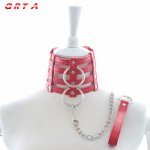 Qrta, QRTA black red Sexy PU Leather Chain Collar with Leash Bdsm Bondage Fetishs Necklace Adult Sex Accessories for Woman