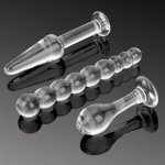 Ikoky, IKOKY 3Pcs/set Anal Plug Anal Dildo Bead Butt Stimulation Glass Crystal Prostate Massager Butt Plug Sex Toys for Women Men