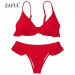 ZAFUL Bikini Frilled Padded Plunge Bikini Set Swimwear Women Swimsuit Sexy Low Waist Ruffled Cami Bathing Suit Brazilian Biquni