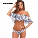 Off Shoulder Bikini Swimsuit Ruffle Sexy Strapless Bikini Floral Bandeau Swimsuit Female Bathing Suit Women BK50005