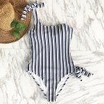 CUPSHE Patron Of The Moon Stripe One-piece Swimsuit Summer Sexy Off Shoulder Bikini Set Ladies Beach Bathing Suit Swimwear 